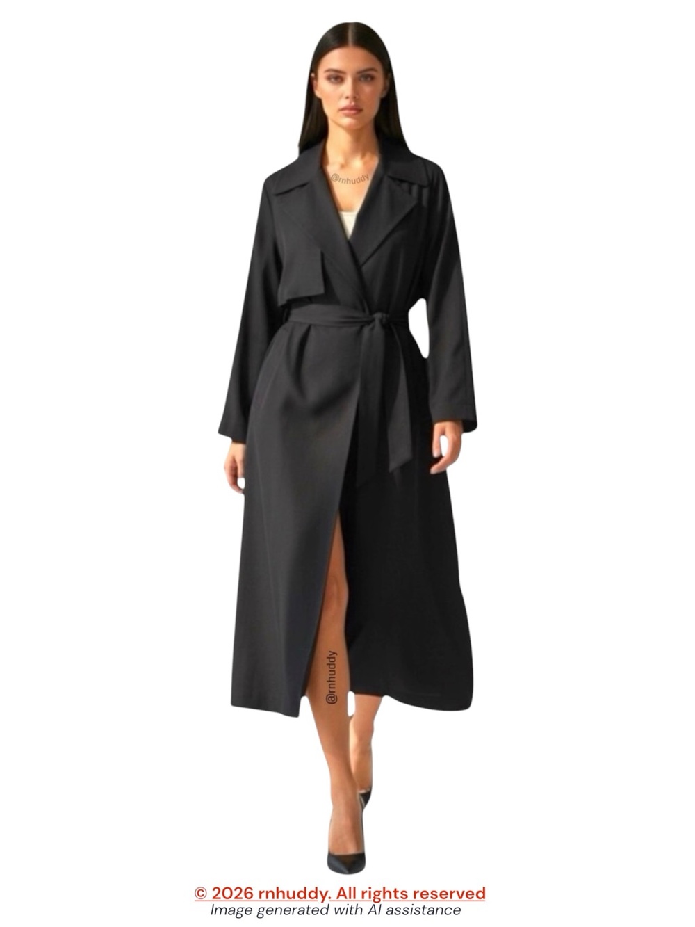 Zara M black belted open 100% lyocell trench coat